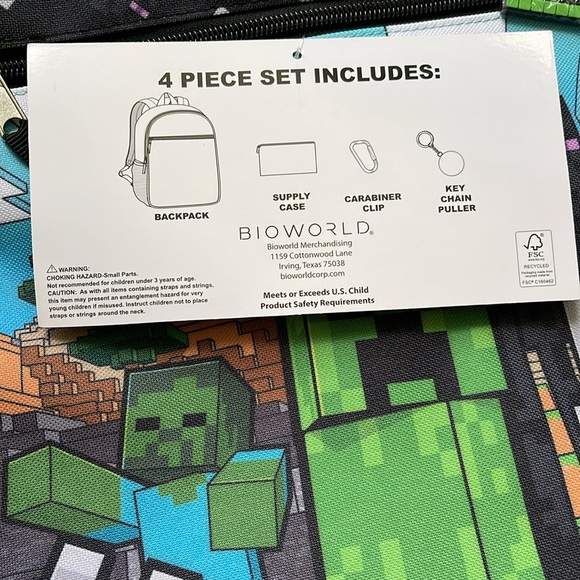 NWT Bioworld Black/Green/Gray Minecraft 4 piece Backpack Set - Picture 6 of 7